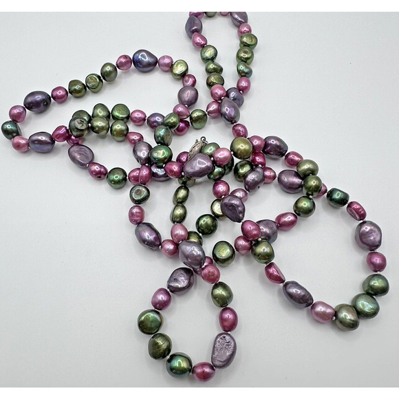 Vintage Baroque Necklace Freshwater Pearls Rope Length 48" Signed Av Multi Color - Picture 9 of 15